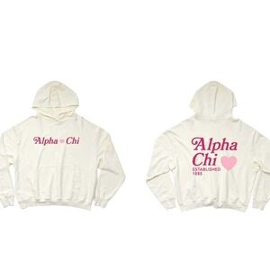Alpha Chi Omega White Hoodie Sweatshirt Pink Lightweight Oversized XL